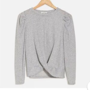 PLEIONE (Nordstrom) Puff Sleeve Ribbed Front Twist LS‎ Top Gray Sz Med
